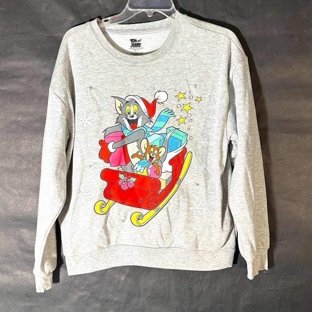 Light Up Xmas Tom & Jerry Gray Long Sleeve Christmas Christmas Sweater